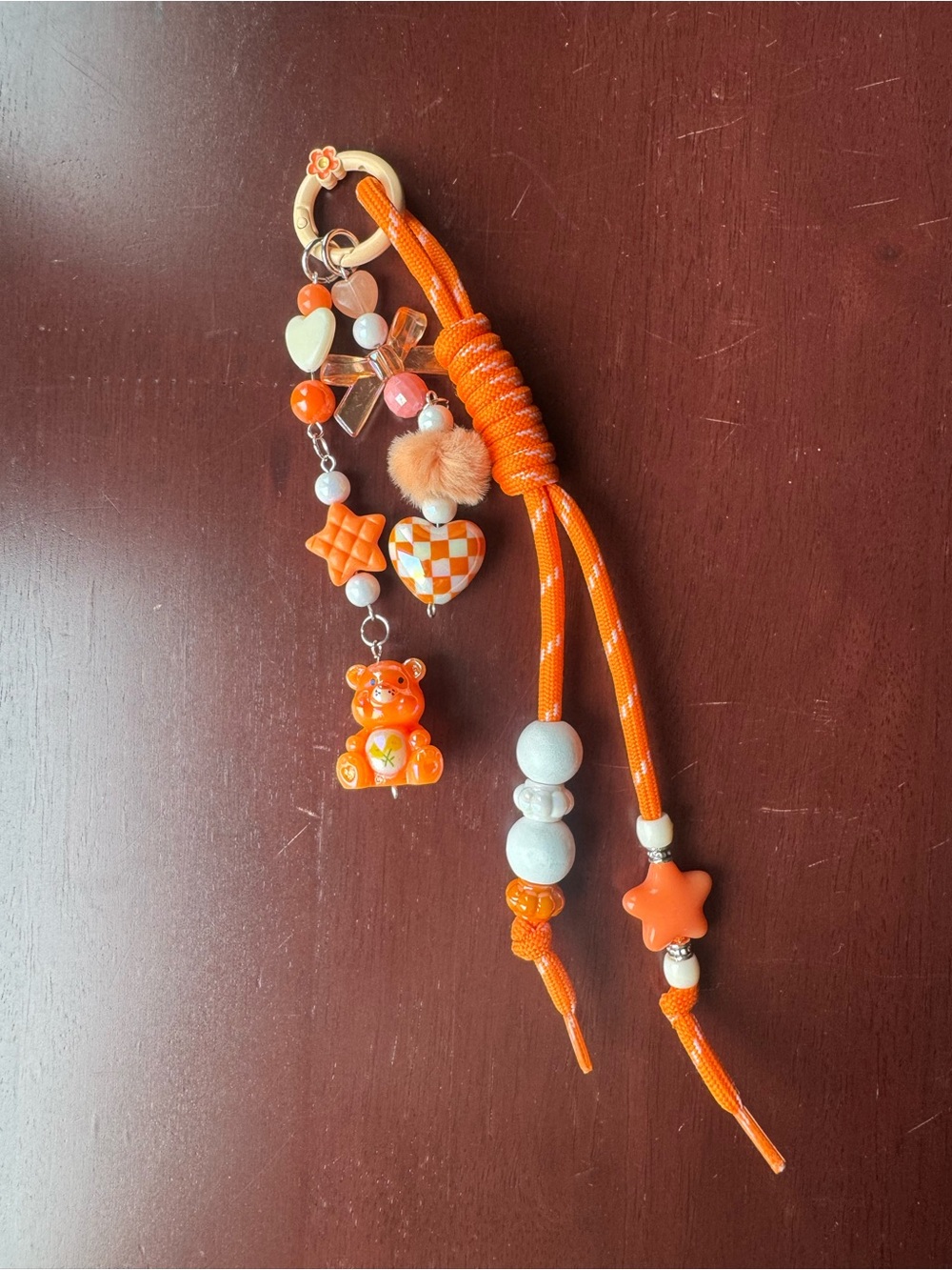 Care Bear Orange Beaded Bag Charm Tassel Keychain Whimsical Purse Accessory